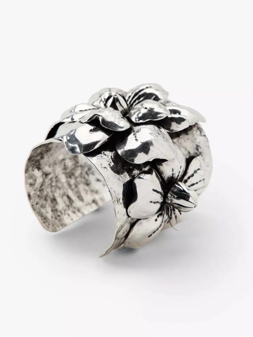 Zara Floral Metal Cuff Bracelet - Silver